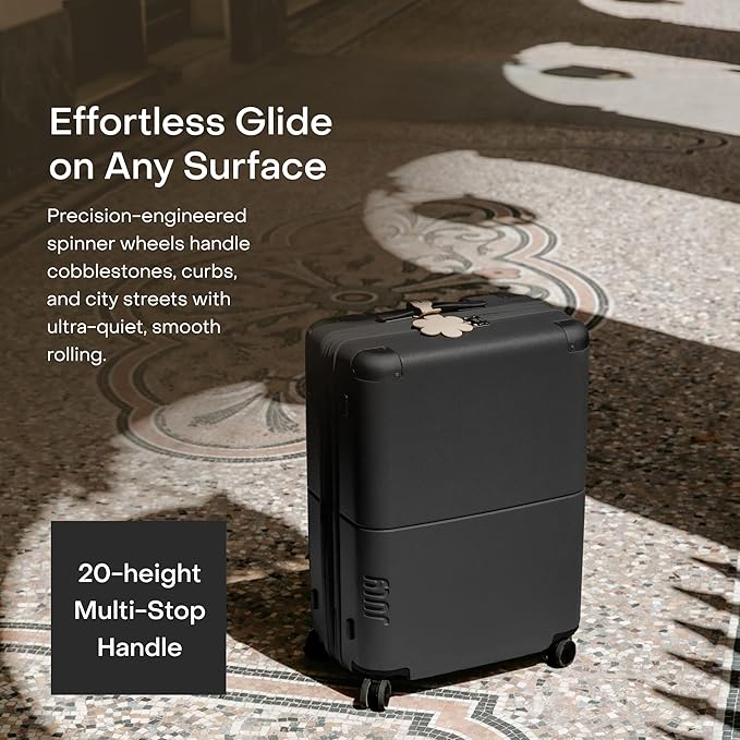 Checked Expandable - 24.5" Airline Approved Check In Luggage with Wheels, Spinner Suitcase for Men & Women - TSA Lock Rolling Suitcase, Spinner Wheels, Expansion Zip, Y-Strap - Charcoal