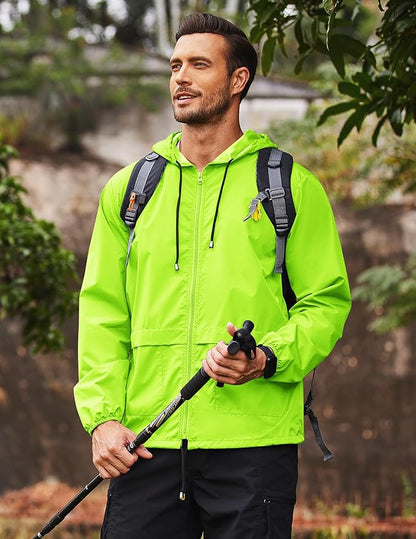 COOFANDY Mens Packable Rain Jacket Lightweight Waterproof Raincoat with Hood Outdoor Rain Gear Travel Hiking Cycling