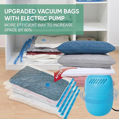 Vacuum Storage Bags with Electric Pump, 10 Large Space Saver Vacuum Seal Bags with Pump, Vacuum Sealer Compression for Clothes, Comforters, Blankets, Bedding