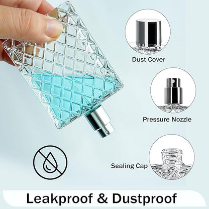 YU FENG 2 Pack Refillable Glass Spray Perfume Bottles 100ml / 3.4 oz Cosmetic Fine Mist Atomizer Bottle Empty Portable Clear Glass Essential Oil Container for Travel