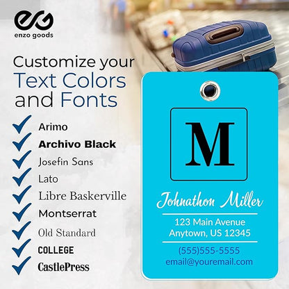 Personalized Luggage Tag | Custom Luggage Tags for Suitcases | Kids Backpack Tag | 10 Color Options & Choose Font, Font Color