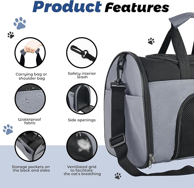 Zavothy TSA Airline Approved Soft-Sided Pet Carrier for Small to Medium Cats and Puppies, Up to 15 Lbs – Collapsible Travel Carrier for Dogs & Cats, Grey