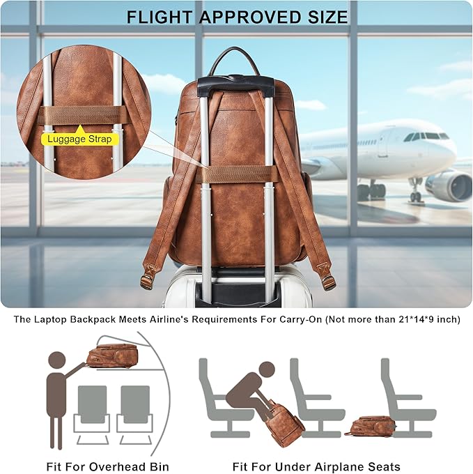 Leather Backpack for Women, Fits 15.6 Inch Laptop, Soft Vegan Leather Backpack for Travel and Daily Use, Brown
