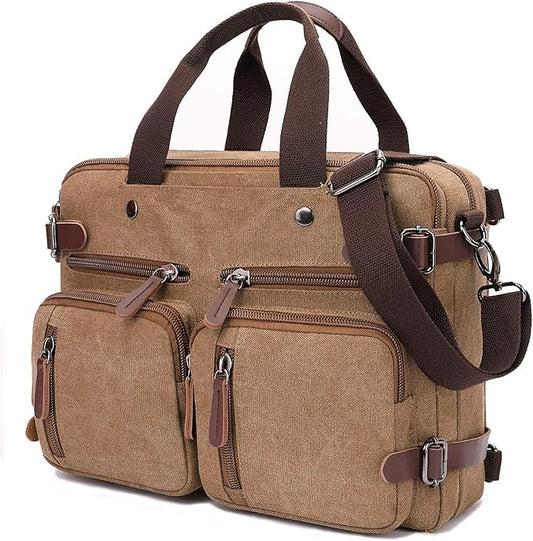 3 in 1 Convertible Laptop Backpack, 17.3 inch Messenger Bag for Men, Multi-Functional Travel Laptop Bag for College Men Women (17.3 Inch, Coffee)