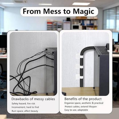 Under Desk Cable Management, Wire Organizers for Cords - Upgrade 48 PCS Sticky Back Self Adhesive Cable Ties, Hook and Loop Straps for Home or Office Use