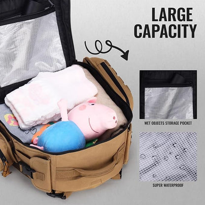 Dinictis Dad Diaper Bag, Mens Diaper Bag Backpack with Diaper Changing Mat, Military Diaper Backpack with Molle Webbing, Waterproof Pouch, Baby Wipes pocket, Insulated Bottle Pockets- Jungle Brown