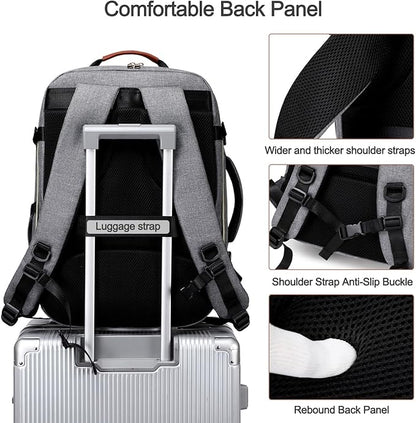 40L Travel Laptop Backpack for Women & Men, Airline Approved Carry On Luggage Overnight Bags, Waterproof Personal Item Bag, Weekender Essentials Backpacks Vacuum Backpack Gray