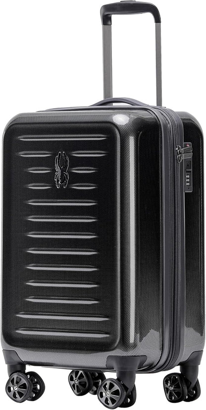 Spyder Rails Expandable Hardside Upright Suitcase with 360° Spinner Wheels, TSA Approved Lock (Black, Carry-On)