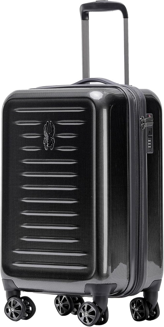 Spyder Rails Expandable Hardside Upright Suitcase with 360° Spinner Wheels, TSA Approved Lock (Black, Carry-On)