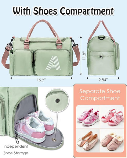 Duffle Bag, Initial Travel Duffel Gym Bag for Girls, Kids Sports Weekender Overnight Dance Bag, Monogram Gifts for 8 9 10 11 12 13 14 15 16 17 18 Year Old Girls