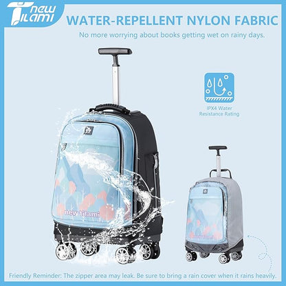 NEW TILAMI 19 Inch Rolling Backpack 360°rotating Universal Wheel, Large Organizer Compartments, Adjustable Handle, Carry on for School Students Business Travel, Pink Forest Cloud