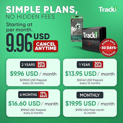 Tracki GPS Tracker for Vehicles, Car, Kids. Subscription Needed. US-Made Tech. 4G LTE GPS Tracking Device. Unlimited Distance, US & Worldwide. Small (Tracker) (Tracker 6-mo Subscription Incl.)