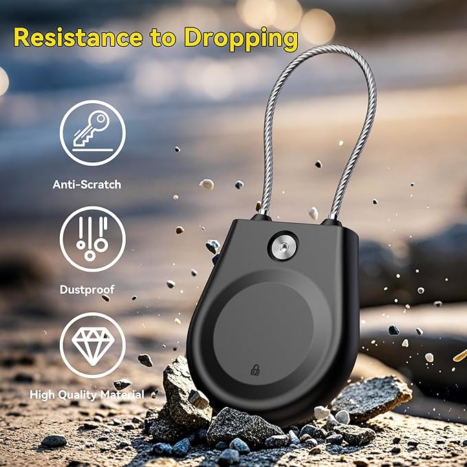 for AirTag Holder, Airtag Lock Case with Wire Cable, IPX8 Waterproof, for Luggage, Key Ring Key Chain Luggage tag Backpack (4 Pack-Black)