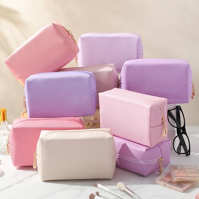 Cunno 100 Pcs Makeup Bags Bulk PU Leather Cosmetic Pouch Christmas Small Pouch Bag DIY Toiletry Bags Preppy Aesthetic Travel Storage Organizer for Women Travel Christmas Party Gift(Pink Purple)