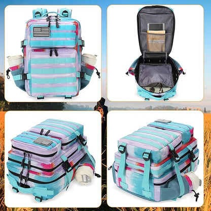 25L Tactical Military Backpack Small Travel Backpack for Men and Women Assault Pack Bug Out Bag Molle Daypack Gym Backpack with Bottle Holder (Rainbow Tie Dye)