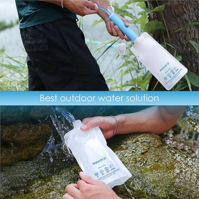 Waterdrop 16 oz Collapsible Water Pouch, Pack of 3, Hiking, Camping, Travel, BPA-Free, Reusable, Foldable