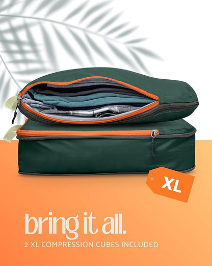 Large Compression Packing Cubes for Travel-Packing Cube Luggage Organizers 7 Piece Set for Checked Luggage-Ultralight, Expandable/Compression Bags by TRIPPED Travel Gear (Green/Orange)
