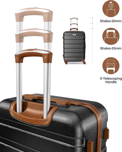 Suitour Luggage 3 Piece Sets Hard Shell Luggage Set with Spinner Wheels, TSA Lock, 20 24 28 inch Travel Suitcase Sets (Black Brown)