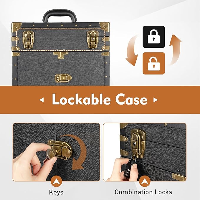 Beauty Luggage Rolling Lockable Makeup Train Case Stylist Cosmetic Luggage Travel Organizer with Hair Dryer Holder & Compartment