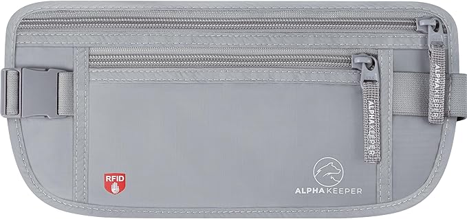 Alpha Keeper Hidden Travel Money Belt - RFID Blocking Waist Wallet & Passport Holder for Women and Men, Anti-Theft Slim Security Pouch