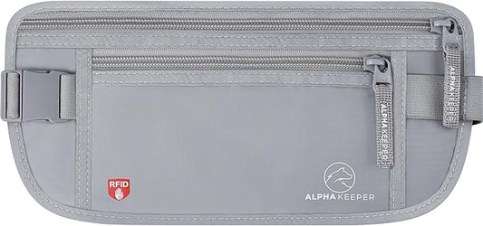 Alpha Keeper Hidden Travel Money Belt - RFID Blocking Waist Wallet & Passport Holder for Women and Men, Anti-Theft Slim Security Pouch
