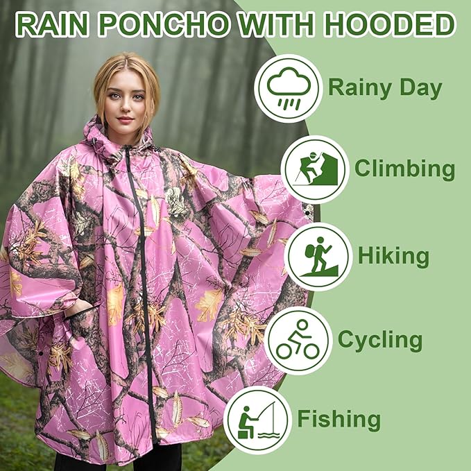 Hooded Rain Ponchos for Adult - Rain Coat and Rain Jacket with Waterproof Pocket and Zipper