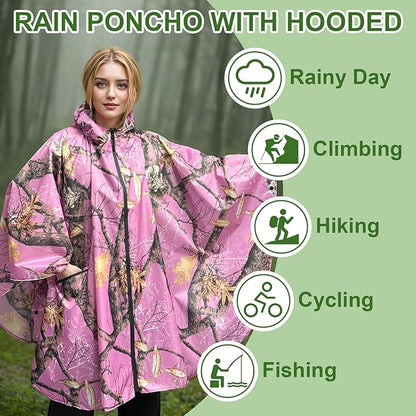 Hooded Rain Ponchos for Adult - Rain Coat and Rain Jacket with Waterproof Pocket and Zipper