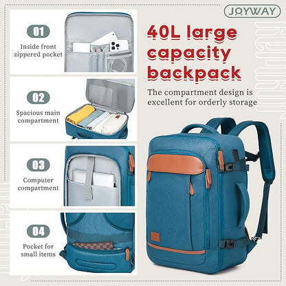 Joyway Expandable Carry on Luggage Sets Airline Approved, Lightweight Hard Shell 20 Inch Carry-on Suitcase with Spinner Wheels, Blue Brown