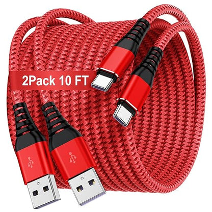 USB C Type C Cable 10FT,Nylon Braided Fast Charging 3A Quick Charger Cord,USB A to Type C Charger Cord Cable for iPhone 15 Samsung Galaxy S20 S10 S9 S8 Plus S10E, Note 20 10 9 8, Moto G7 G8