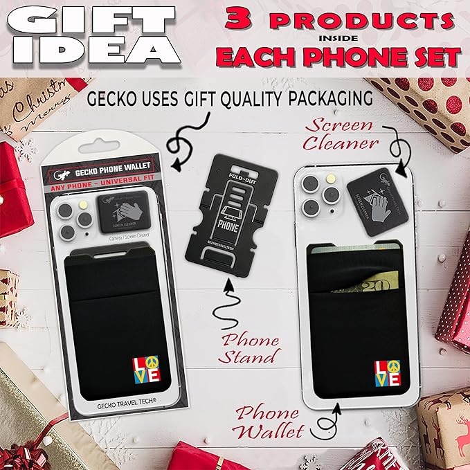 Gecko Travel Tech Double Pocket - Adhesive Card Holder - Cell Phone Pouch - Stick on Spandex Pocket - Carry Credit Cards and Cash (2 PACK - ENLIGHTENED - COMBO)