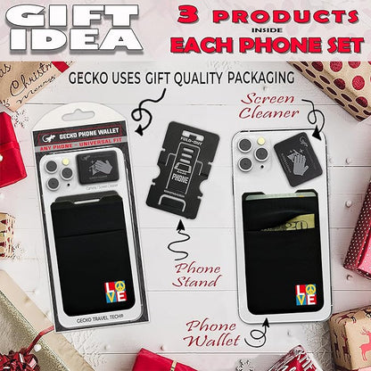 Gecko Travel Tech Double Pocket - Adhesive Card Holder - Cell Phone Pouch - Stick on Spandex Pocket - Carry Credit Cards and Cash (2 PACK - ENLIGHTENED - COMBO)