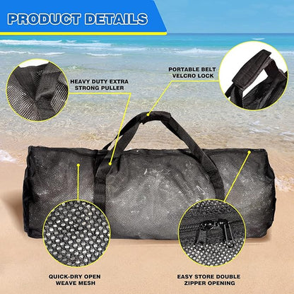 Black Heavy-Duty Large Mesh Sports Duffle Bag, Dry Bag, Diving Equipment Scuba Bag with Zipper. Great for Gym Workout, Sport Balls Storage, Scuba Gear, Snorkeling, Water Sports and Travel