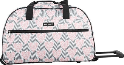 Betsey Johnson Designer Carry On Luggage Collection - Lightweight Pattern 22 Inch Duffel Bag- Weekender Overnight Business Travel Suitcase with 2- Rolling Wheels (CHEVRON HEARTS, One Size)