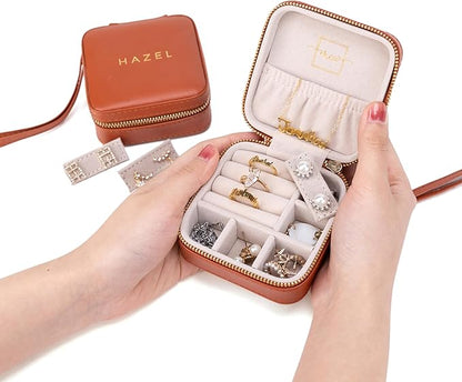 Angelina's Palace Personalized Jewelry Case with Name Engraved,Custom Leather Travel Jewelry Organizer Box for Rings,Earrings,Necklaces,Birthday Bridesmaid Gift For Women