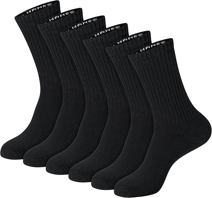 Hanes Unisex Plain White Socks Pack or Plain Black Socks Pack, Men's, Women's & Teen Sizes, Crew and Ankle 6-Packs