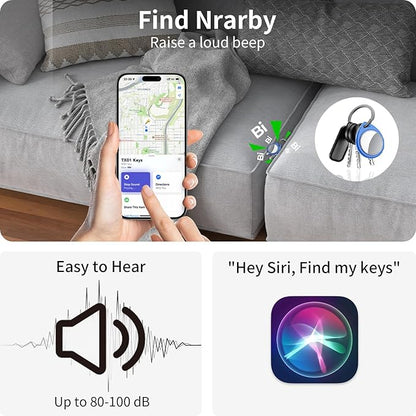 Air Tracker Tags 4 Pack Blue, 5.3 Bluetooth Tracker Work with Apple Find My (iOS Only), 100dB Sound, Smart Tag with Keychain/Lanyard, Item Finder for Luggage/Key/Suitcase, Replaceable Battery