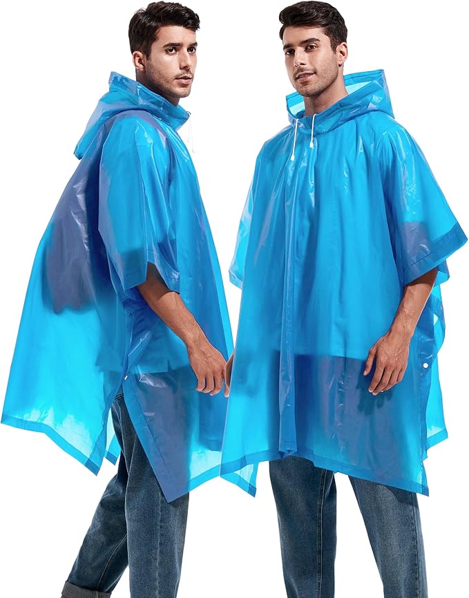 2 Pack Rain Ponchos for Adults Reusable - Raincoats Survival Emergency Heavy Duty Rain Coat with Drawstring Hood