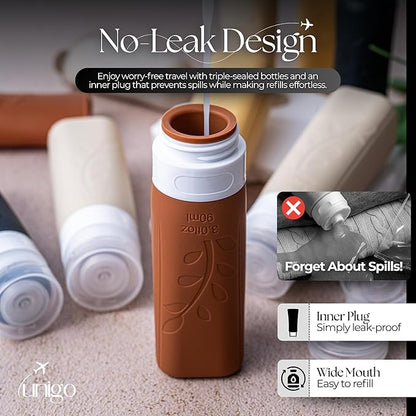 unigo Travel Bottles For Toiletries, 5-pack 3.oz TSA Aprroved Travel Size Bottles, Containers For Toiletries, BPA Free, Leak Prrof, Refillable Containers Bottles (Apricot)