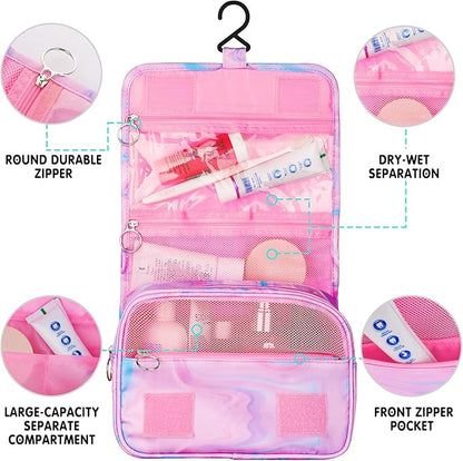Pink Hanging Toiletry Bag for Girls, Travel Toiletry Bag for Teen Girls Cosmetic Makeup Waterproof Wash Bag Traveling Toiletries, Fluid
