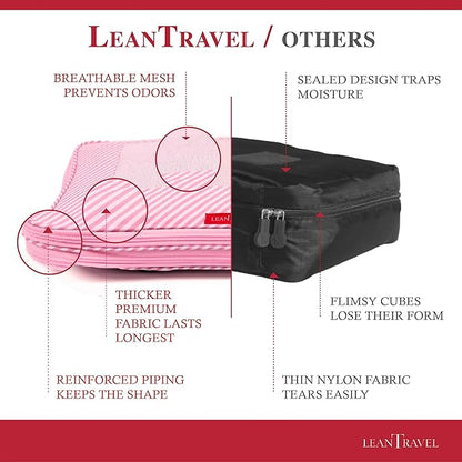LeanTravel Compression Packing Cubes for Travel Organizers with Double Zipper (6-Pack (2L+2M+2S), Pink Stripes)