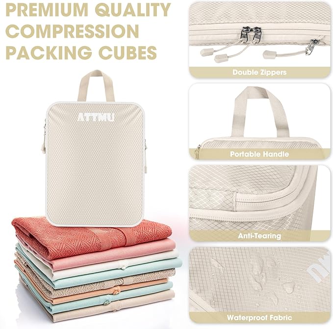 8 Set Compression Packing Cubes for Travel, Expandable Compression Cubes for Suitcases, Lightweight Suitcase Organizer with Shoes & Laundry Bags, Travel Accessories for Men Women