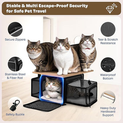 Top and 2 Sides Expandable Cat Carrier 18x11x11, TSA Airline Approved Dog Carriers for Medium Dogs, Soft-Sided Pet Carrier with Self-Locking Zippers for Kitten,Rabbit, Puppy, Guinea Pig Black White