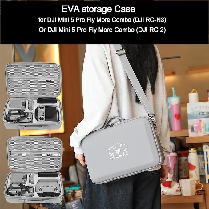 Mini 5 Pro Case, EVA Carrying Case For DJI Mini 5 Pro Fly More Combo (RC-N3)/(RC2) All-in-One Portable Hard Handheld Box Bag Storage Camera Drone Body/Remote Control/Other Accessories