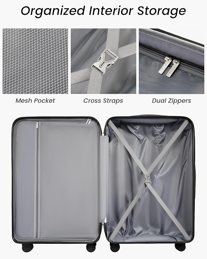 Luggage Sets 5 Piece, Expandable Hardside Suitcases with Wheels Includes Tote Bag, Black