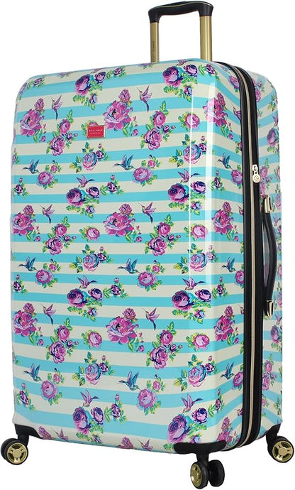 Betsey Johnson 30 Inch Checked Luggage Collection - Expandable Scratch Resistant (ABS + PC) Hardside Suitcase - Designer Lightweight Bag with 8-Rolling Spinner Wheels
