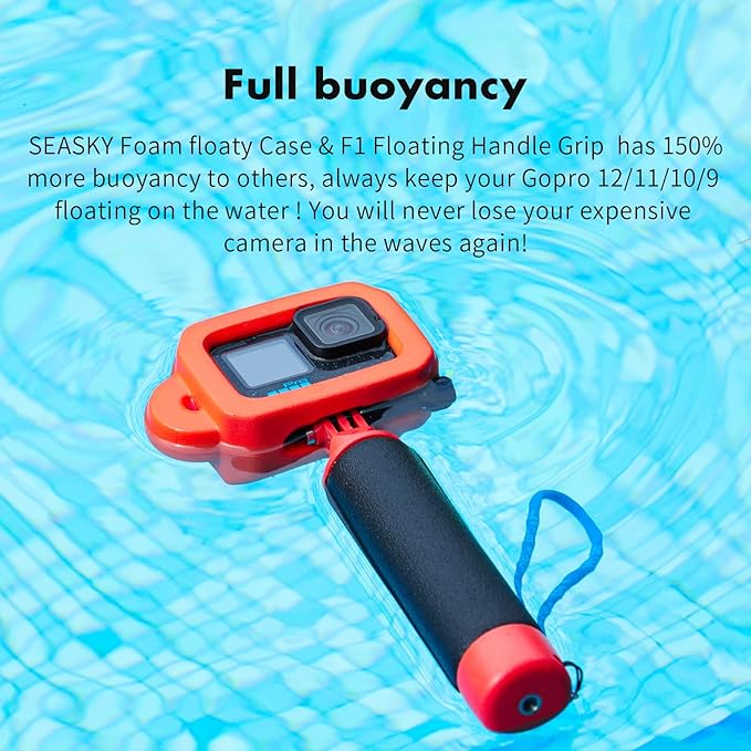 SEASKY Foam Floaty case & F1 Floating Handle Grip Kit Accessories for Gopro Hero 13/12/11/10/9 Sports Action Camera