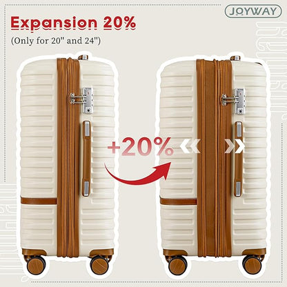 Joyway Expandable 24 Inch Luggage with Spinner Wheels, Lightweight Hard Shell Medium Checked Suitcase, 3 Piece Luggage Sets with TSA Lock, White