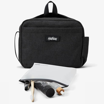 Halfday Sidecar Toiletry Bag | Travel Organizer for Men & Women with Waterproof Pouch, Mesh Pockets, Toothbrush Holder, Hanging Loop (Lightweight, Durable, Water-Resistant), Shadow