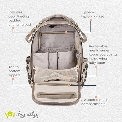 Itzy Ritzy Diaper Bag Backpack – Large Capacity Boss Plus Baby Backpack Diaper Bag Featuring 19 Pockets, Changing Pad, Stroller Clips, and Comfortable Straps (Leopard)