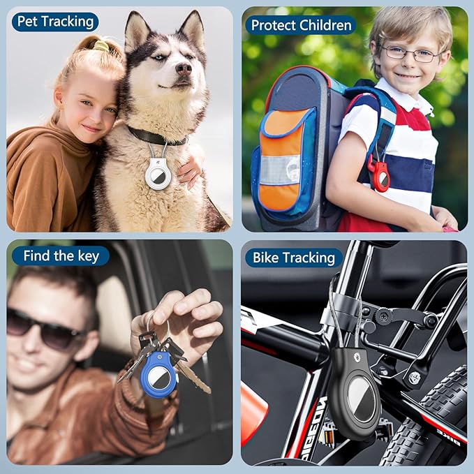 Waterproof Airtag Holder,4 Pack Airtag Case with Secure Lock,Airtags Keychain for Apple Air tag,Anti-Lost Protective Case Air tags Accessories for GPS Tracker Luggage,Bag,Key,Pet-Black/Blue/White/Red